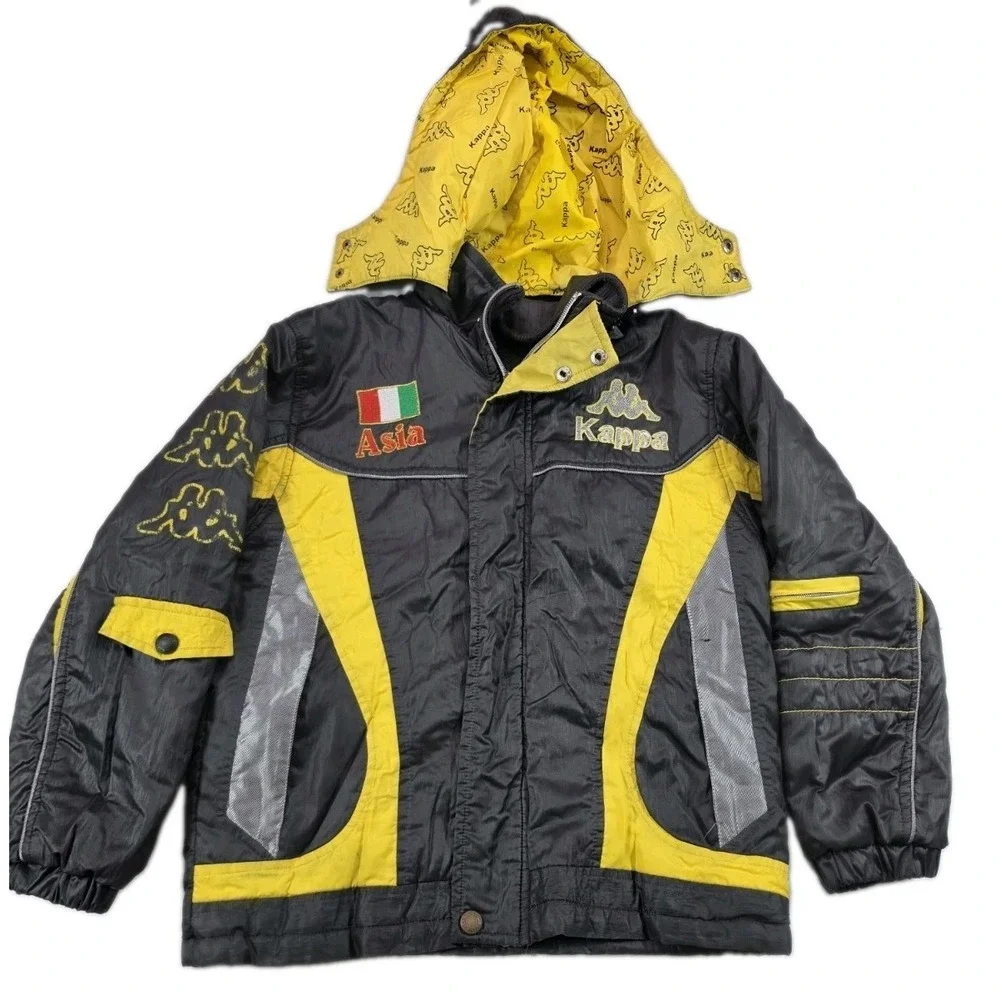 RARE VTG Italia Kappa ASIA Jacket W/Hood Coat Down Puffer Youth Jacket Lined